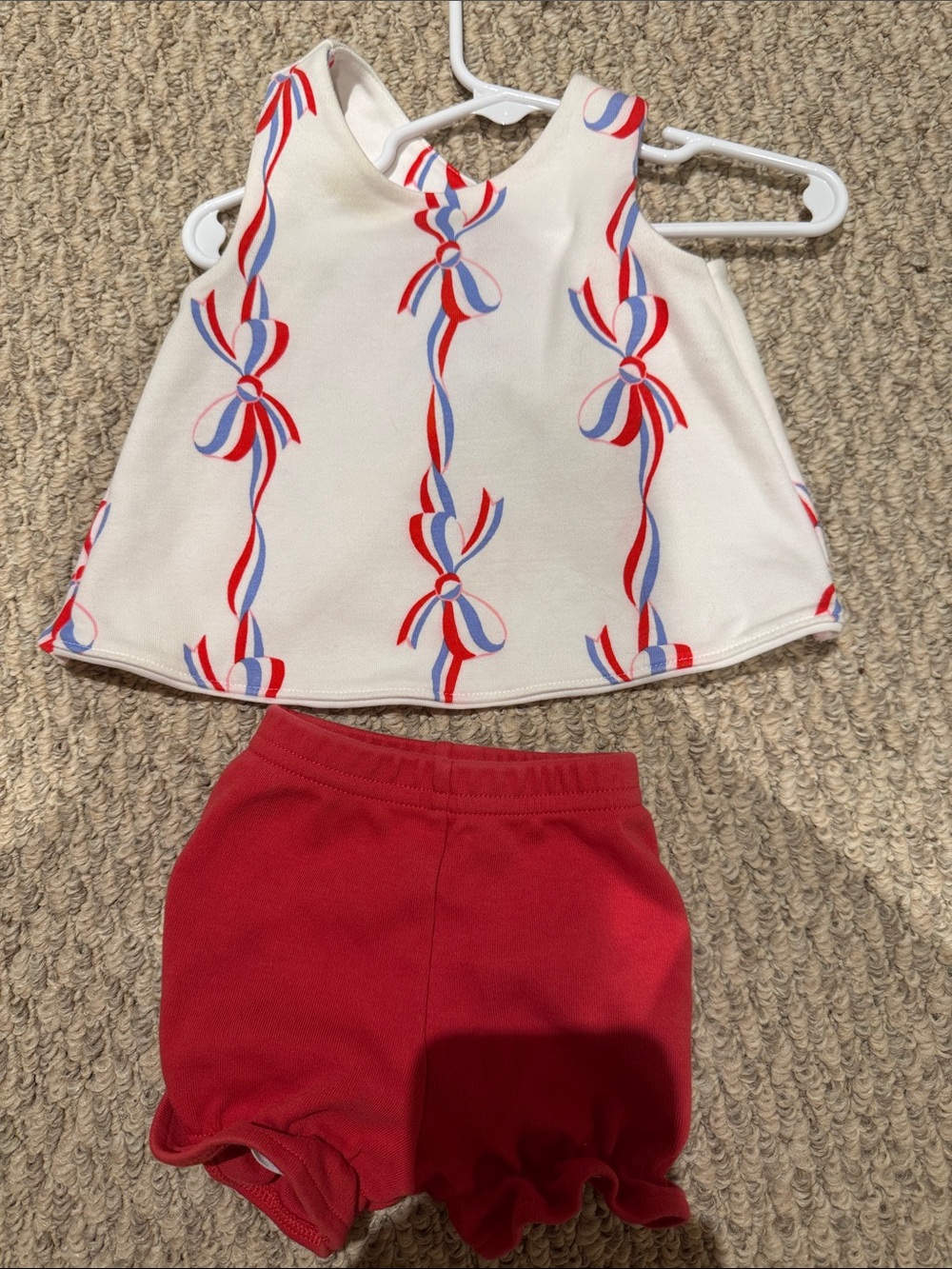 Girls White Ribbon Print Tank Top and Red Bloomers Set - Kids Accessories
